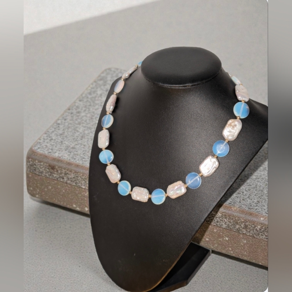 Handmade Opal and Pearl Stones Necklace - Picture 8 of 11